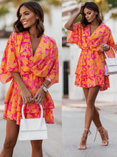 Load image into Gallery viewer, Batwing Sleeve Mini Dress Sexy V Neck Boho Floral Print High