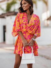 Load image into Gallery viewer, Batwing Sleeve Mini Dress Sexy V Neck Boho Floral Print High