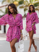 Load image into Gallery viewer, Batwing Sleeve Mini Dress Sexy V Neck Boho Floral Print High