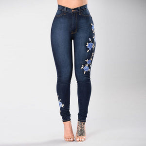 Blue Rose Embroidered Skinny Jeans