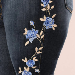 Blue Rose Embroidered Skinny Jeans