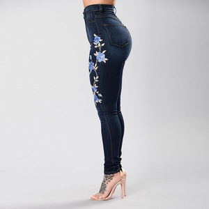 Blue Rose Embroidered Skinny Jeans