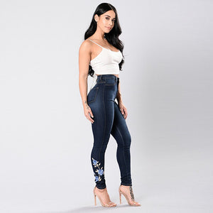 Blue Rose Embroidered Skinny Jeans