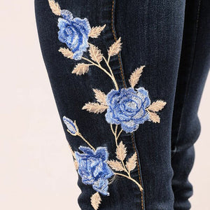 Blue Rose Embroidered Skinny Jeans