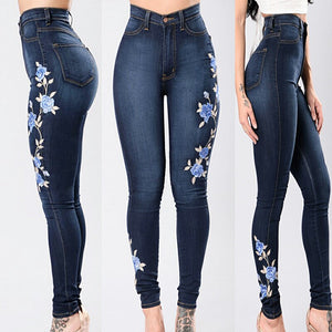 Blue Rose Embroidered Skinny Jeans