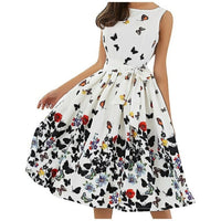 Women Bohemia Mini Dress Summer Butterfly Print Sleeveless Retro - Sophornlilly