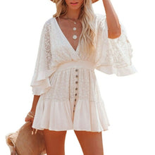 Load image into Gallery viewer, Women Boho Dress Middle Flared Sleeves V neck