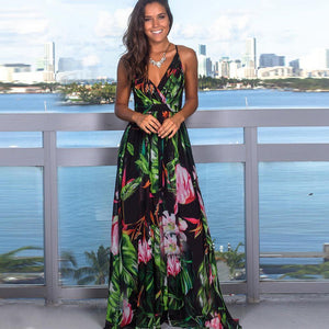 Women Boho Floral Print Sundress Maxi Beach Evening Elegant Summer - Sophornlilly