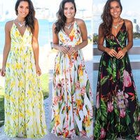 Women Boho Floral Print Sundress Maxi Beach Evening Elegant Summer - Sophornlilly