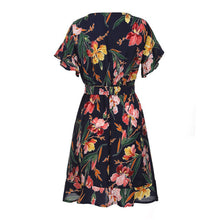 Load image into Gallery viewer, Boho Short Mini Dress Summer Floral Printed V-neck Bow Knot