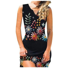 Load image into Gallery viewer, Women Casual Floral Print Dress V Neck Cold Shoulder Long Sleeve Slim - Sophornlilly