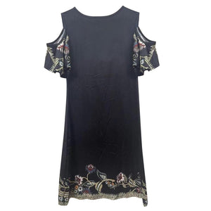 Women Casual Floral Print Dress V Neck Cold Shoulder Long Sleeve Slim - Sophornlilly