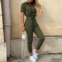 Load image into Gallery viewer, Women Casual Solid Color Jumpsuit Spring Deep V Neck Button Shirt - Sophornlilly