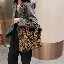 Load image into Gallery viewer, Women Corduroy Handbags Zebra Leopard Pattern Shoulder Bag Large