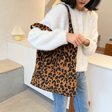 Load image into Gallery viewer, Women Corduroy Handbags Zebra Leopard Pattern Shoulder Bag Large