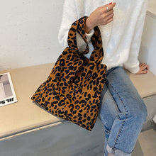 Load image into Gallery viewer, Women Corduroy Handbags Zebra Leopard Pattern Shoulder Bag Large