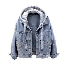 Load image into Gallery viewer, Denim Short Jacket Loose Hooded Single breasted