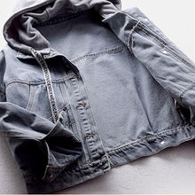 Load image into Gallery viewer, Denim Short Jacket Loose Hooded Single breasted
