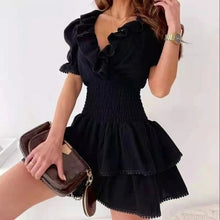 Load image into Gallery viewer, Women Dress Solid Color Fashion Sexy Off Shoulder V Neck Ruffle