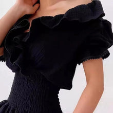 Load image into Gallery viewer, Women Dress Solid Color Fashion Sexy Off Shoulder V Neck Ruffle