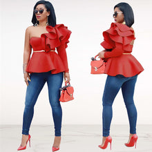 Load image into Gallery viewer, Elegant Blouse Sexy One Shoulder Layered Ruffle Long