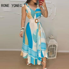 Load image into Gallery viewer, Women Elegant Dress  Tropical Print V Neck Tie Up Maxi Dress With Belt