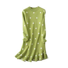 Load image into Gallery viewer, Women Elegant Polka Dot Knitted Sweater Dress Autumn Winter Casual