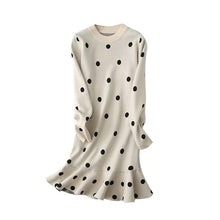 Load image into Gallery viewer, Women Elegant Polka Dot Knitted Sweater Dress Autumn Winter Casual