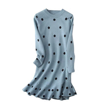 Load image into Gallery viewer, Women Elegant Polka Dot Knitted Sweater Dress Autumn Winter Casual