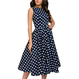 Polka Dot Flared Dress Sleeveless Vintage