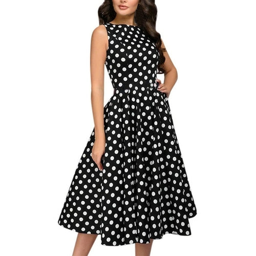 Polka Dot Flared Dress Sleeveless Vintage