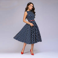 Polka Dot Flared Dress Sleeveless Vintage