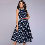 Polka Dot Flared Dress Sleeveless Vintage