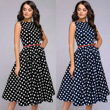 Load image into Gallery viewer, Polka Dot Flared Dress Sleeveless Vintage
