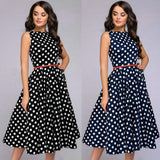 Polka Dot Flared Dress Sleeveless Vintage