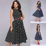 Polka Dot Flared Dress Sleeveless Vintage