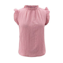 Load image into Gallery viewer, Elegant Sleeveless Blouse Solid Color Ruffle Trim Crew
