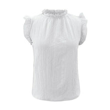 Load image into Gallery viewer, Elegant Sleeveless Blouse Solid Color Ruffle Trim Crew