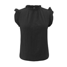 Load image into Gallery viewer, Elegant Sleeveless Blouse Solid Color Ruffle Trim Crew