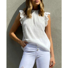 Load image into Gallery viewer, Elegant Sleeveless Blouse Solid Color Ruffle Trim Crew