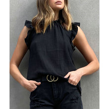 Load image into Gallery viewer, Elegant Sleeveless Blouse Solid Color Ruffle Trim Crew