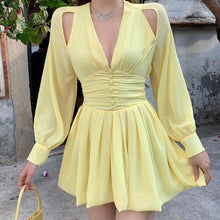 Load image into Gallery viewer, Women Elegant Long Sleeve Hollow Out Pleated Chiffon Dress - Sophornlilly