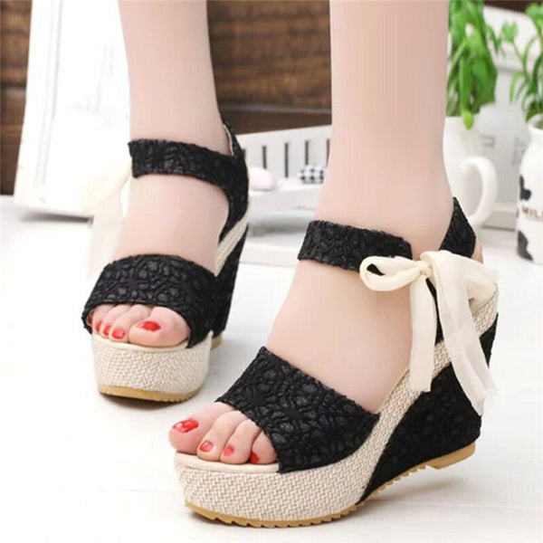 Women Fashion Summer Platform Wedge Sandals Ankle Strap Fish Mouth