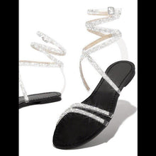 Load image into Gallery viewer, Women Flats Sandals Bling Crystal Rhinestone Cross Strap Sexy Lace up - Sophornlilly