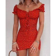 Load image into Gallery viewer, Women Floral Wrap Dress Off Shoulder Tie Up Front Ruffle Mini Dress - Sophornlilly