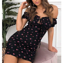 Load image into Gallery viewer, Women Floral Wrap Dress Off Shoulder Tie Up Front Ruffle Mini Dress - Sophornlilly