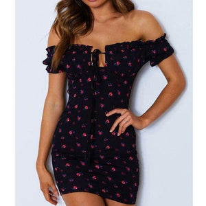 Women Floral Wrap Dress Off Shoulder Tie Up Front Ruffle Mini Dress - Sophornlilly