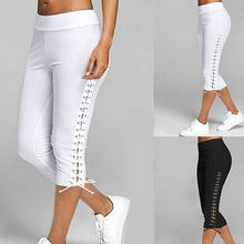 Load image into Gallery viewer, Women High Waist Cropped Trousers Pants Elastic Bandage Leggings