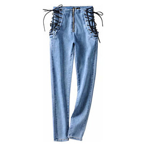 Women High Waist Jeans Woman Sexy Black Blue Elastic Skinny Pencil