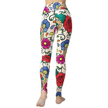 Load image into Gallery viewer, Women High Waist Leggings White Background Vibrant Skull Printed Pants